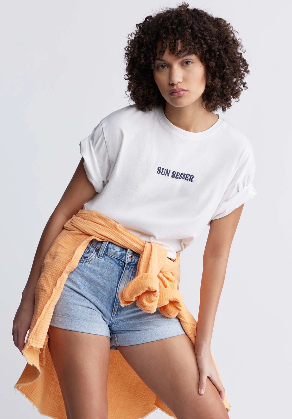 Abbey Women's Oversized Printed T-Shirt, White - KT0136P