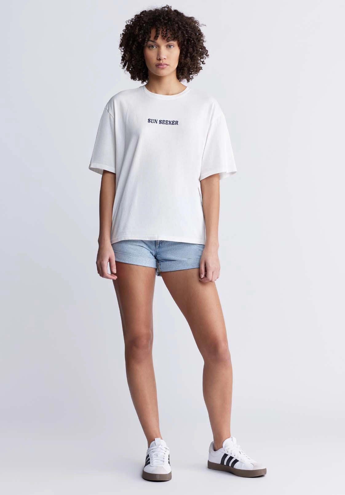 Abbey Women's Oversized Printed T-Shirt, White - KT0136P