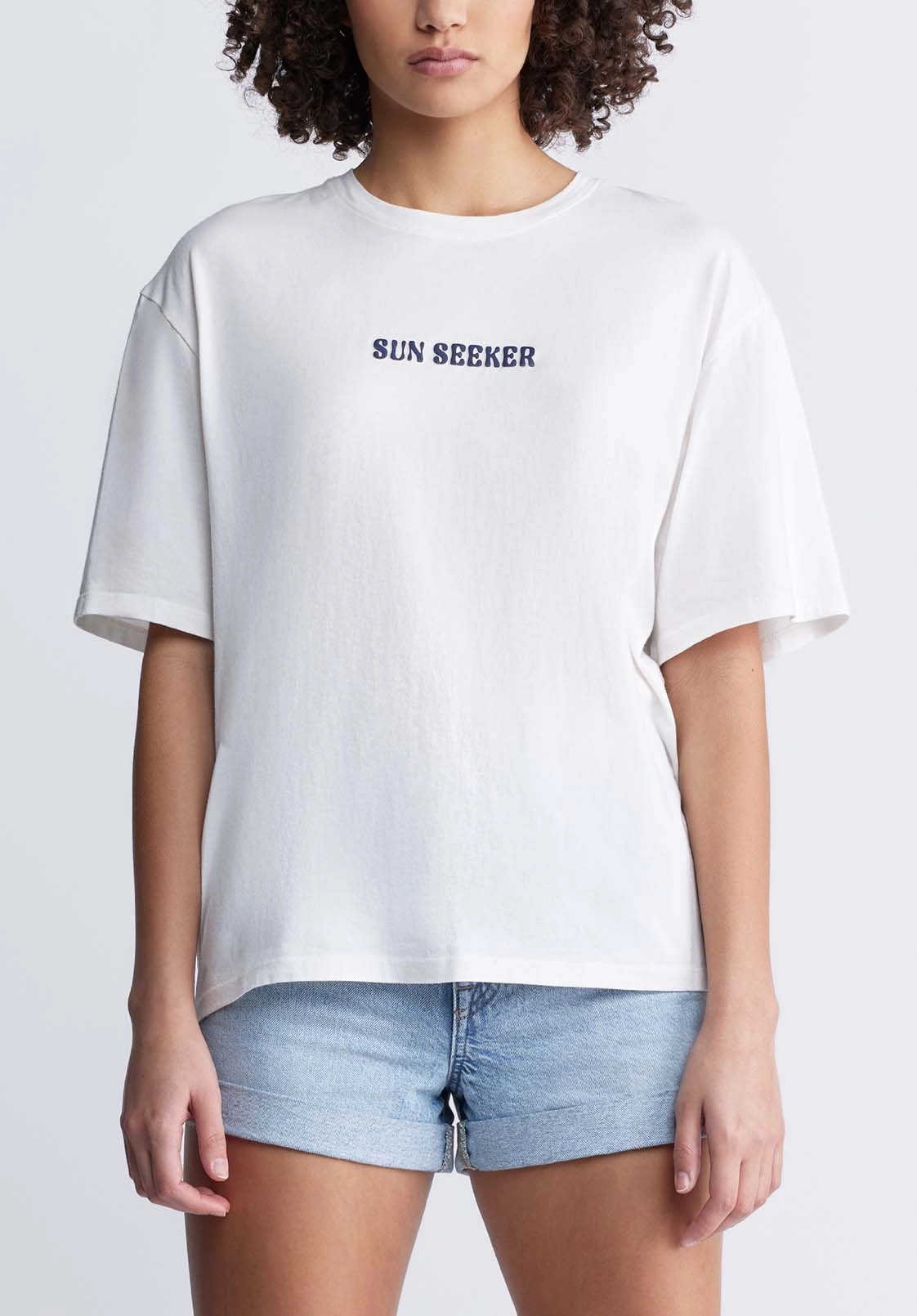 Abbey Women's Oversized Printed T-Shirt, White - KT0136P