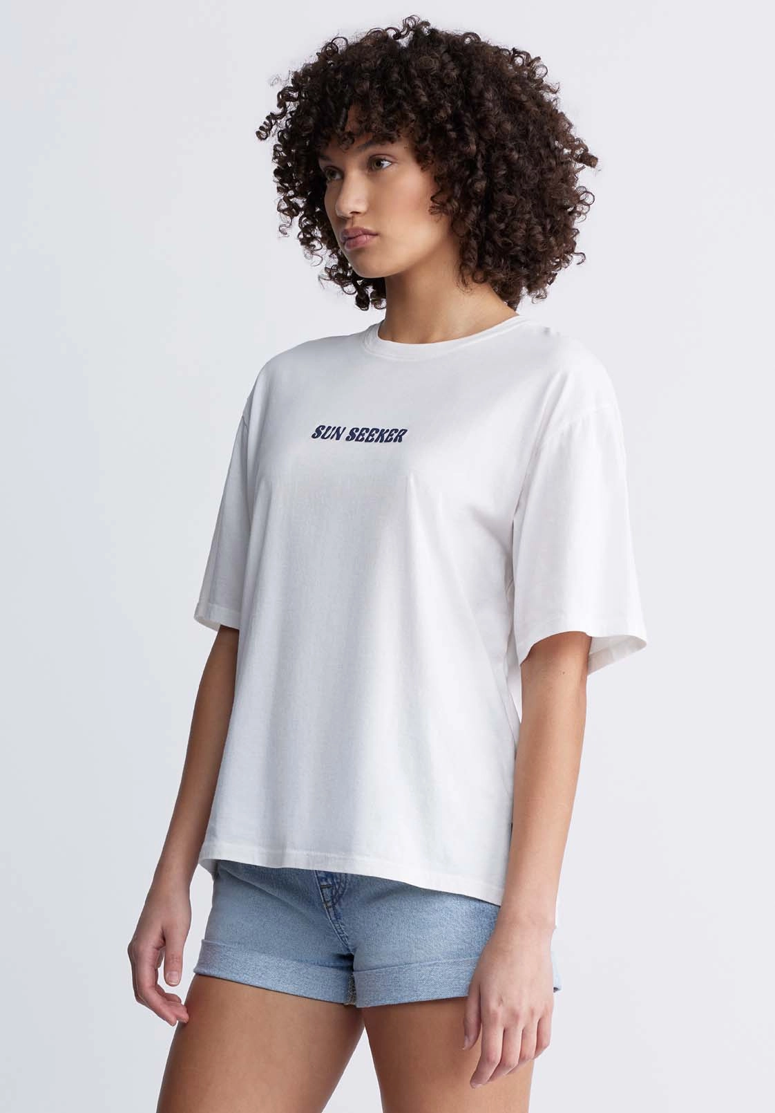 Abbey Women's Oversized Printed T-Shirt, White - KT0136P