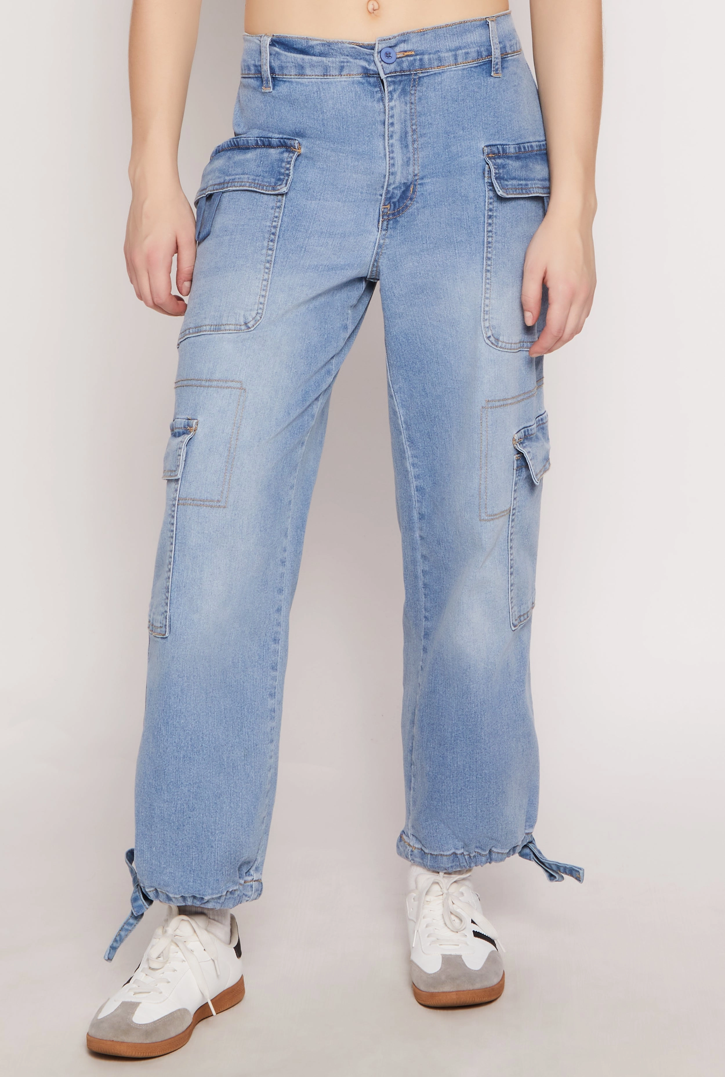 Almost Famous Denim Drawstring Hem Cargo Joggers