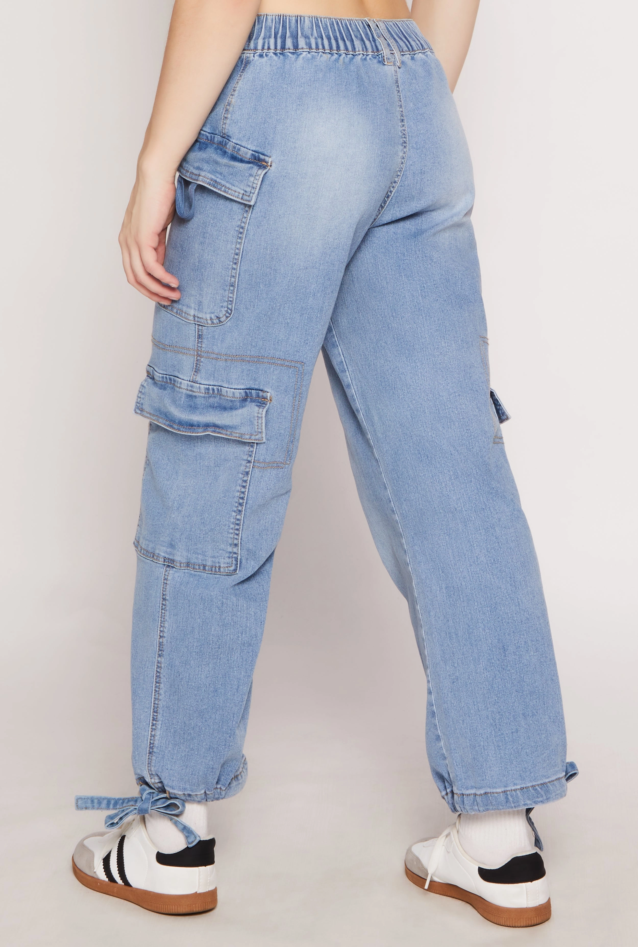 Almost Famous Denim Drawstring Hem Cargo Joggers