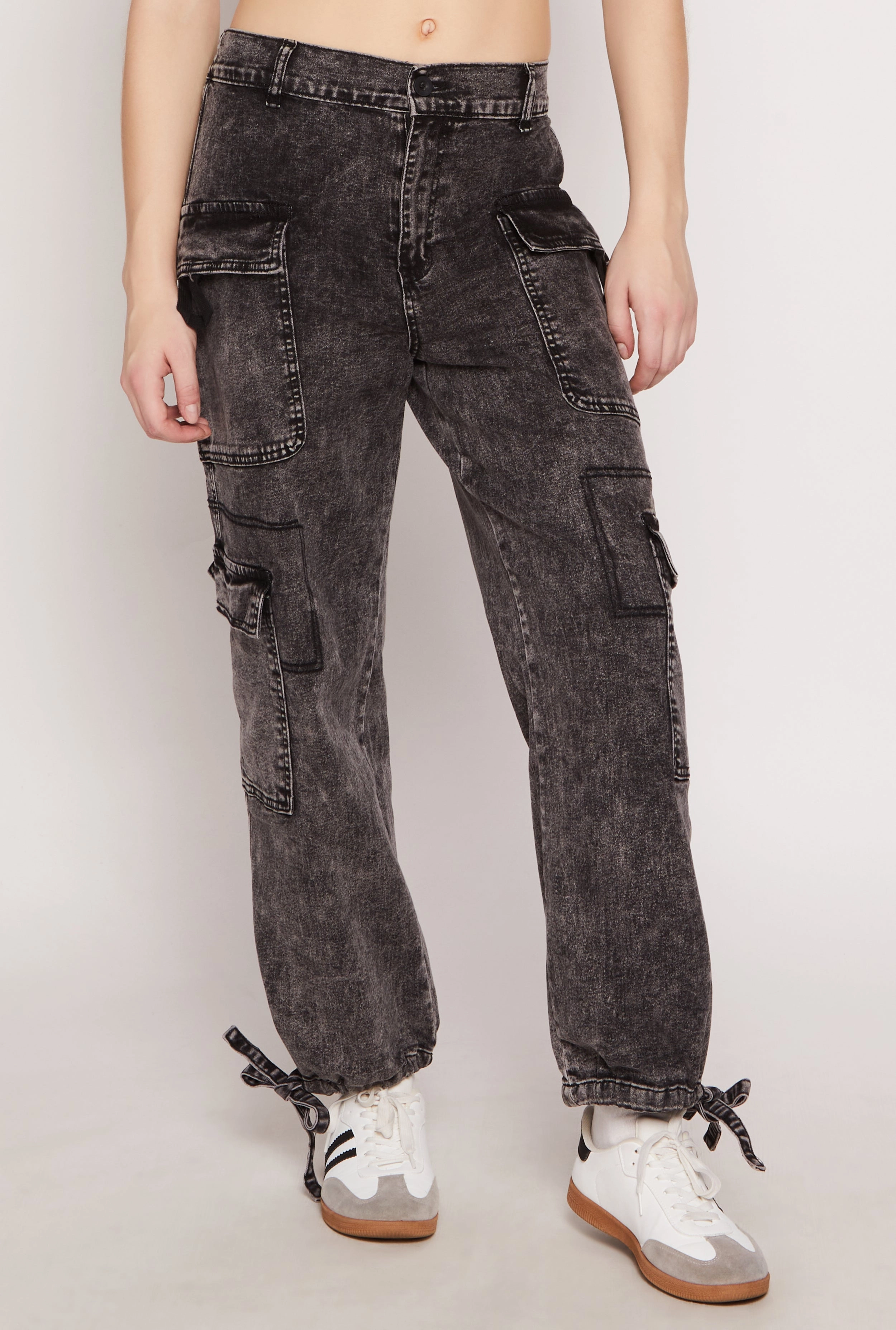 Almost Famous Denim Drawstring Hem Cargo Joggers