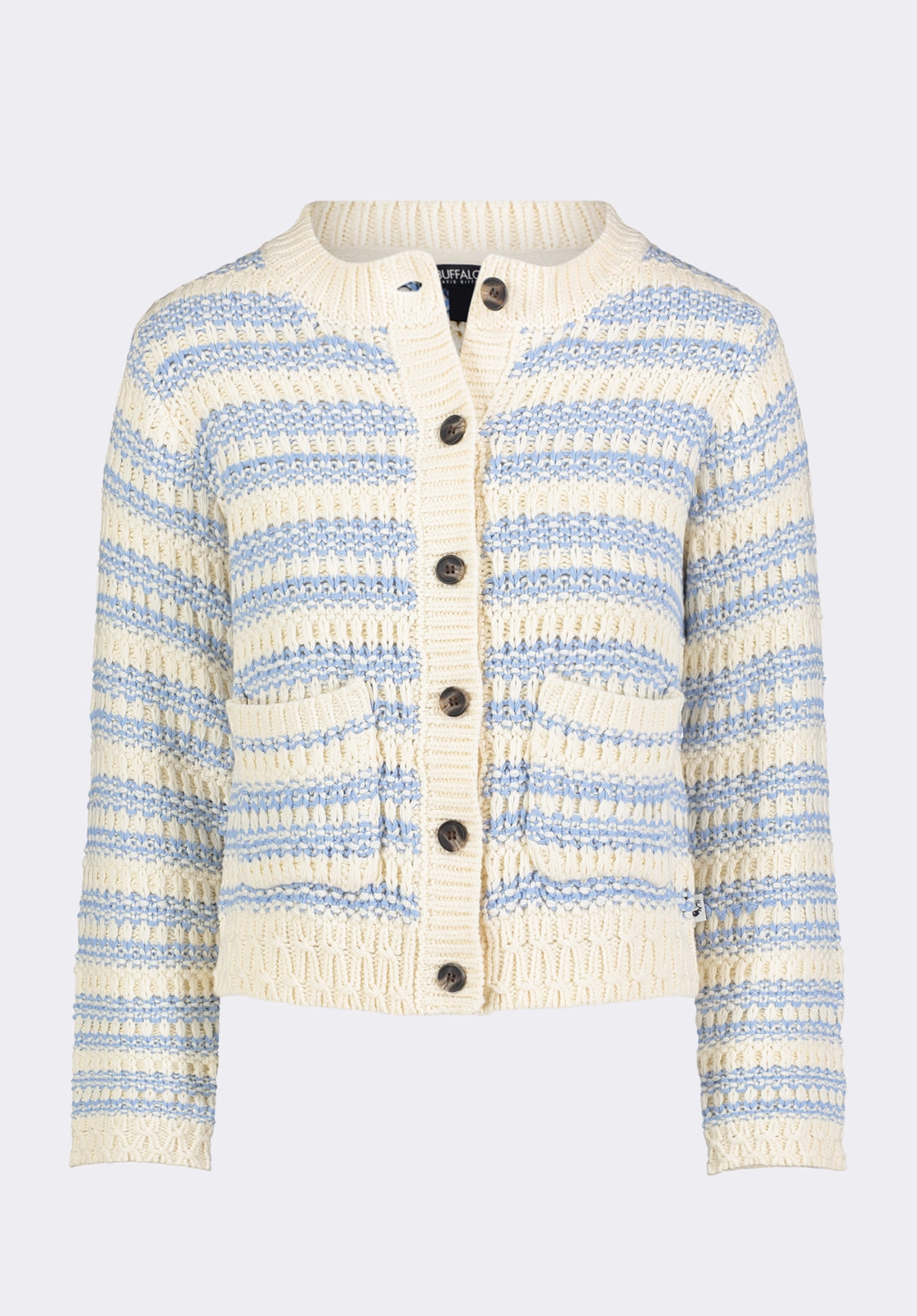 Amaranth Women's Striped Open Knit Cardigan, Cloud & Blue - SW0113P