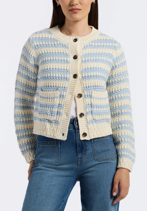 Amaranth Women's Striped Open Knit Cardigan, Cloud & Blue - SW0113P