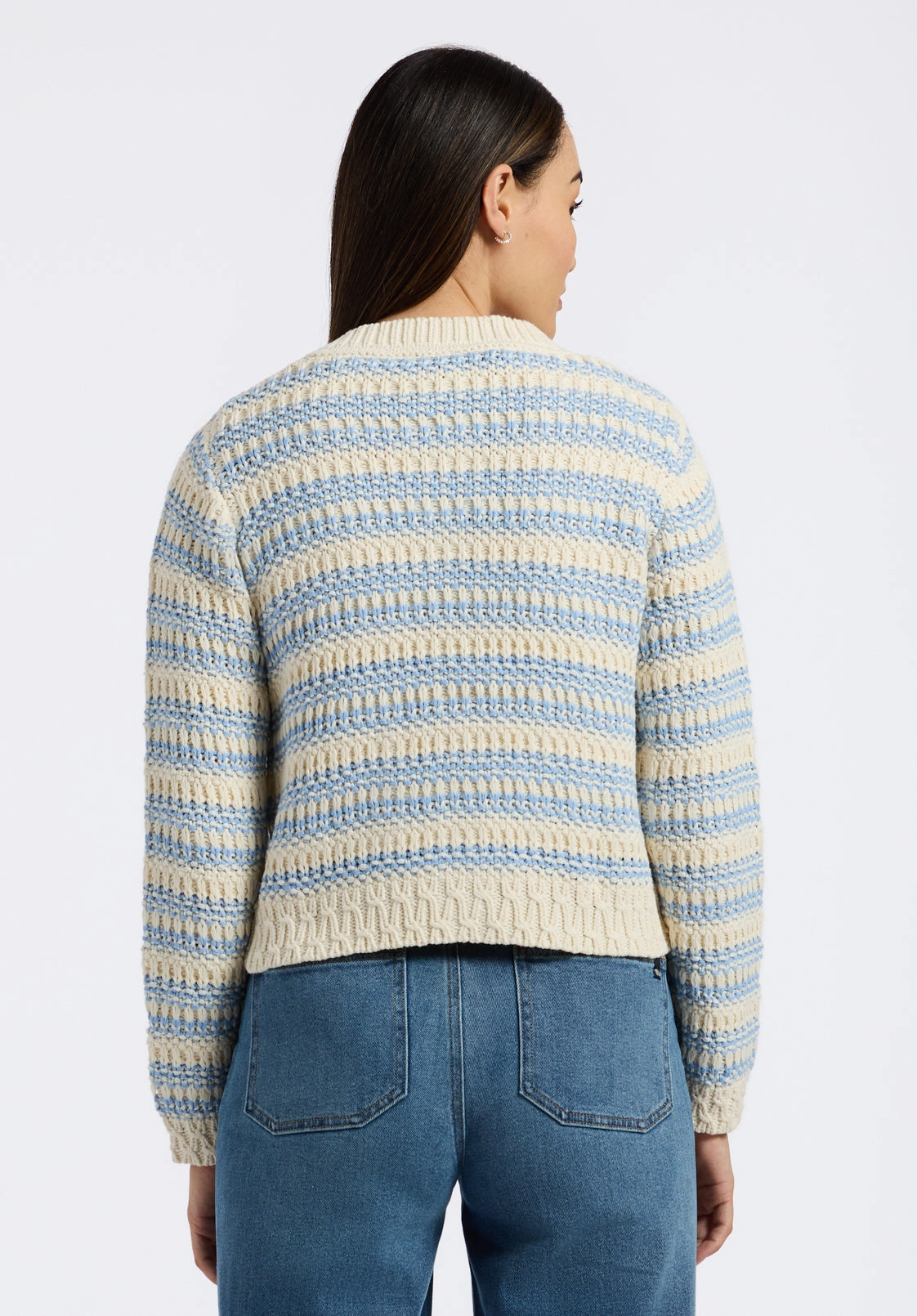 Amaranth Women's Striped Open Knit Cardigan, Cloud & Blue - SW0113P