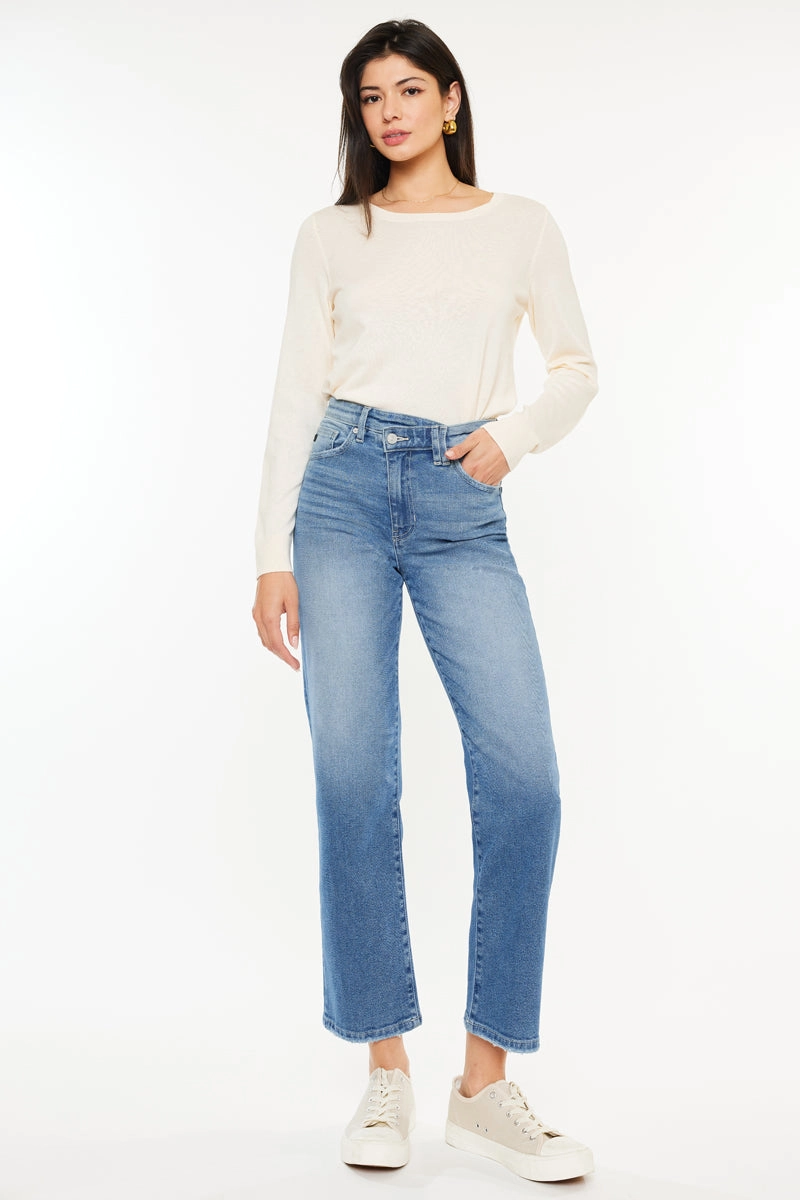 Bethany High Rise 90's Criss Cross Straight Leg Jeans