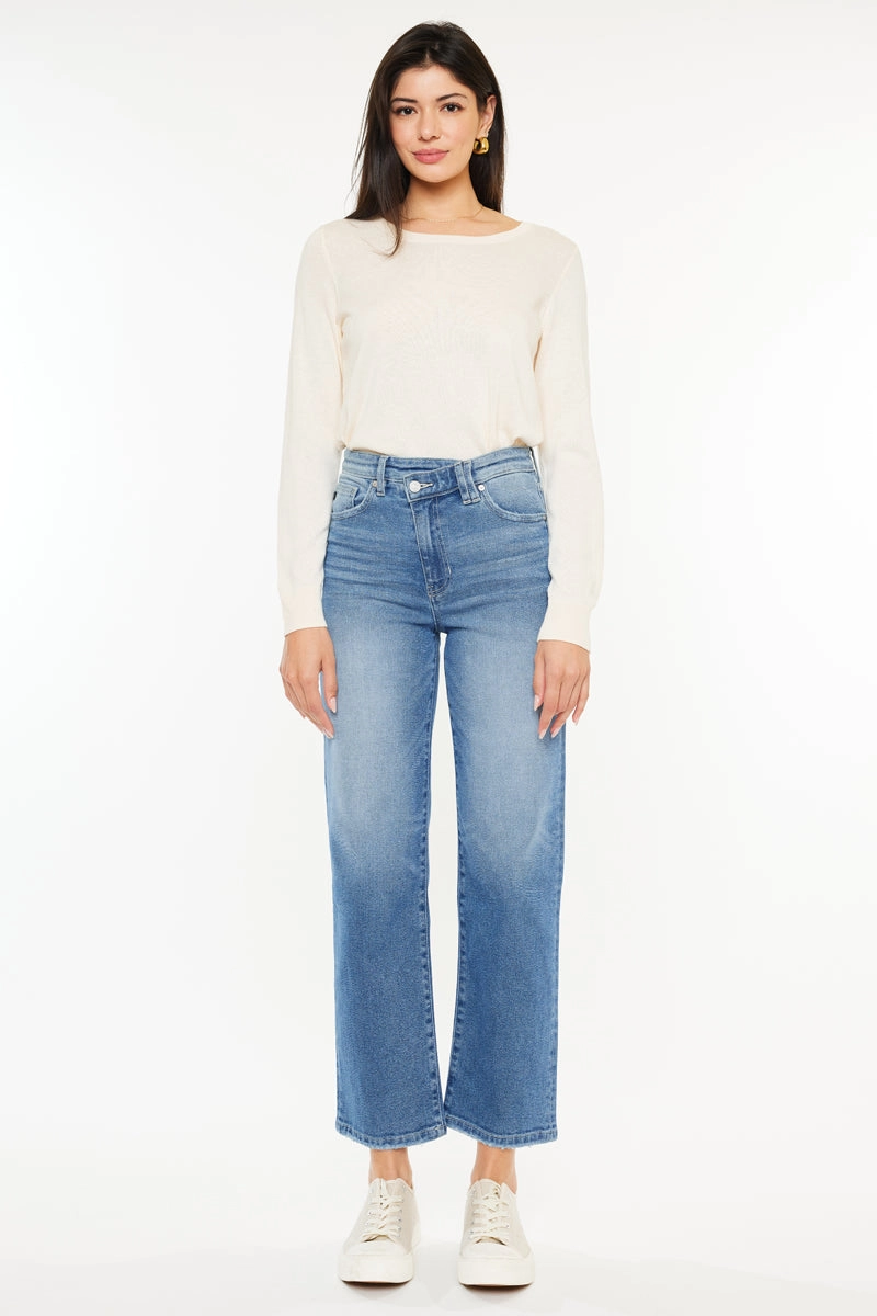 Bethany High Rise 90's Criss Cross Straight Leg Jeans