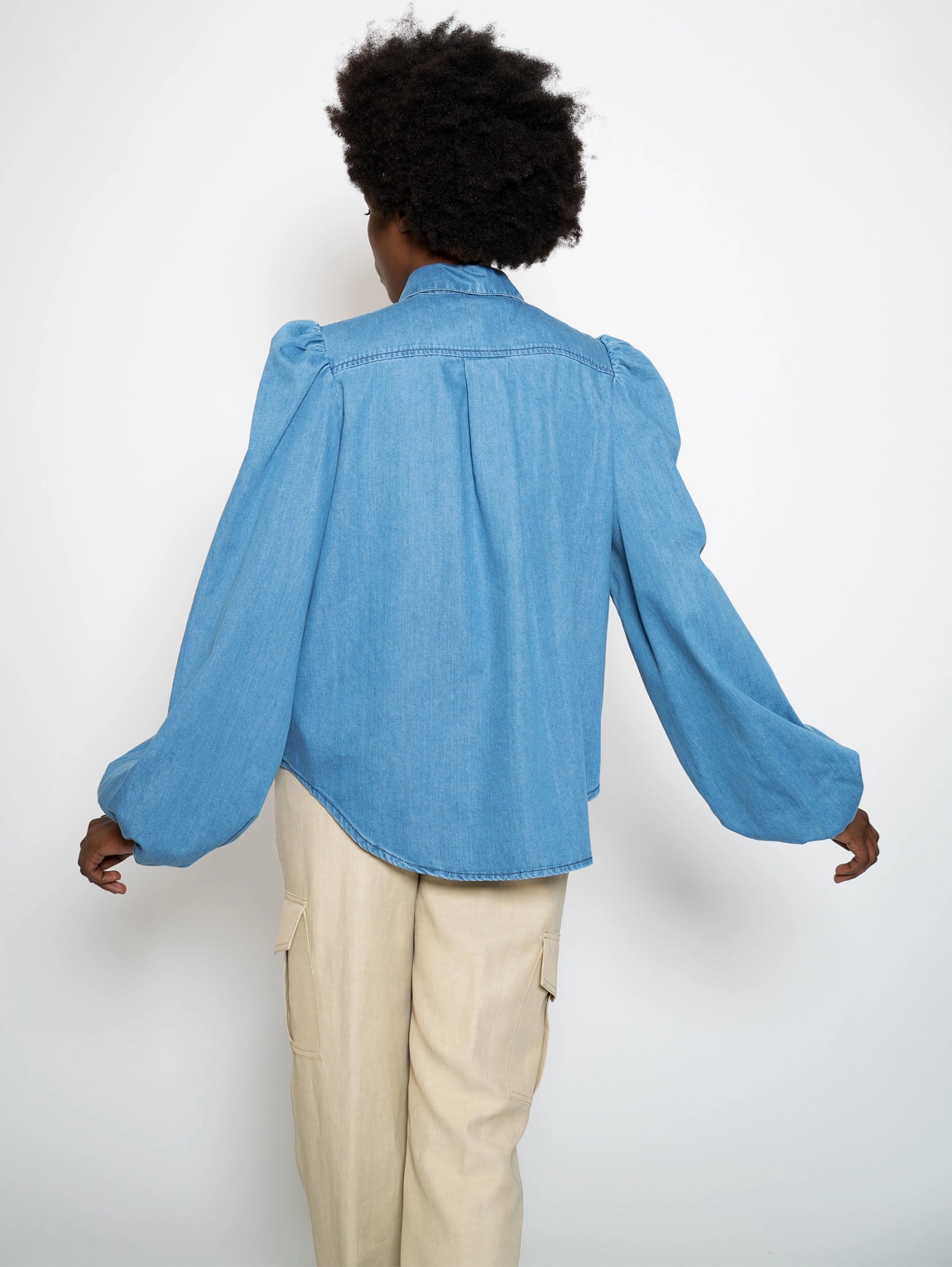 Blue Balloon Sleeve Shirt