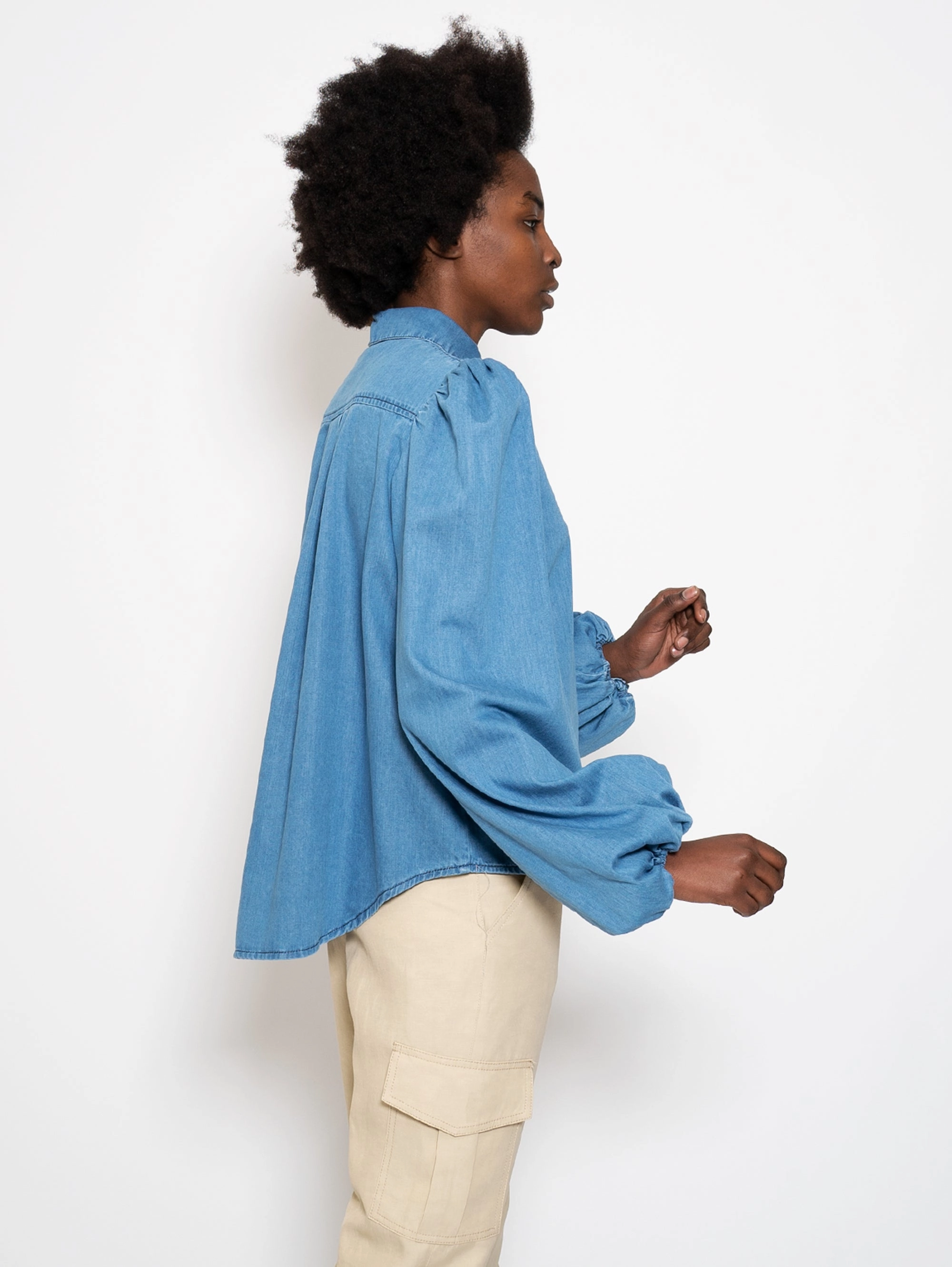 Blue Balloon Sleeve Shirt