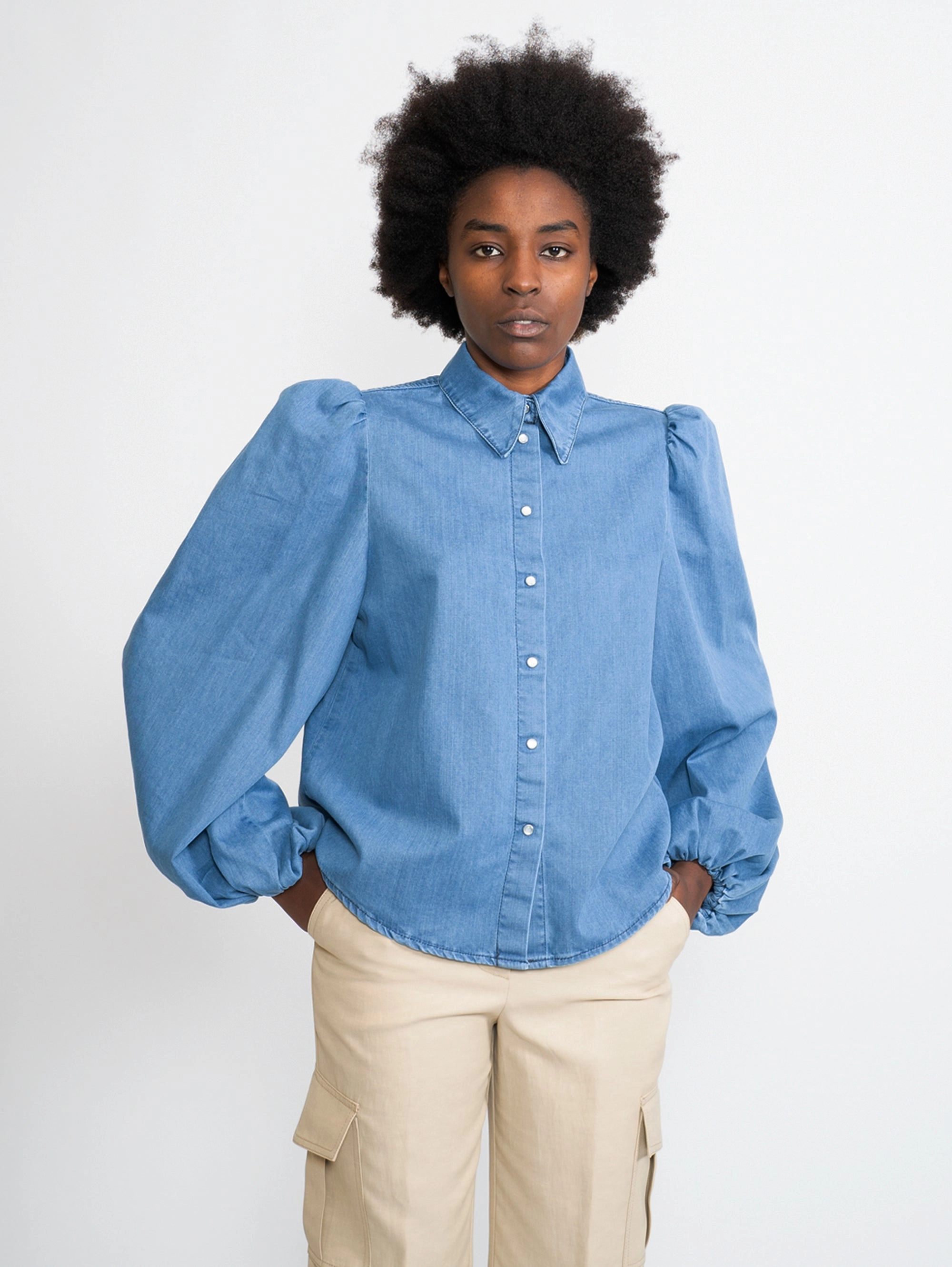 Blue Balloon Sleeve Shirt