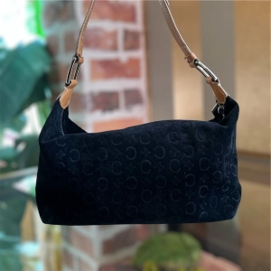 CELINE Macadam Embossed Suede Shoulder Bag