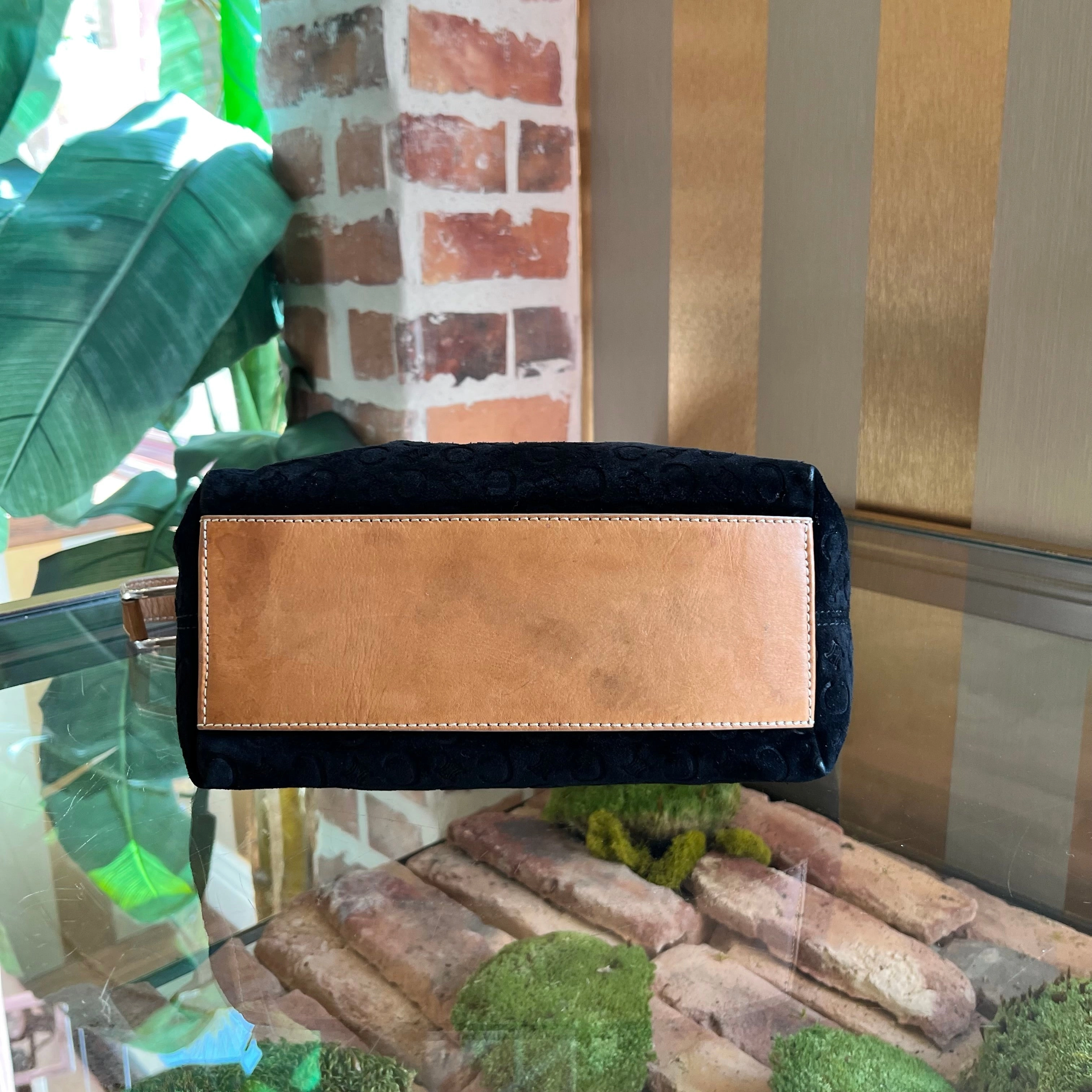 CELINE Macadam Embossed Suede Shoulder Bag