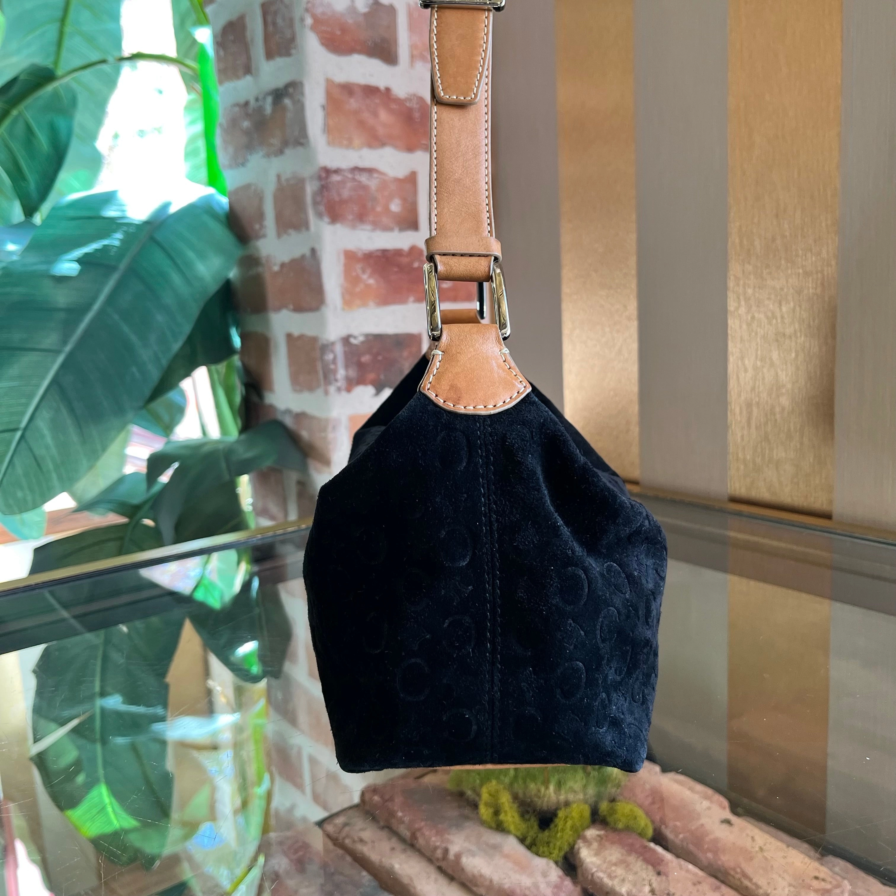 CELINE Macadam Embossed Suede Shoulder Bag
