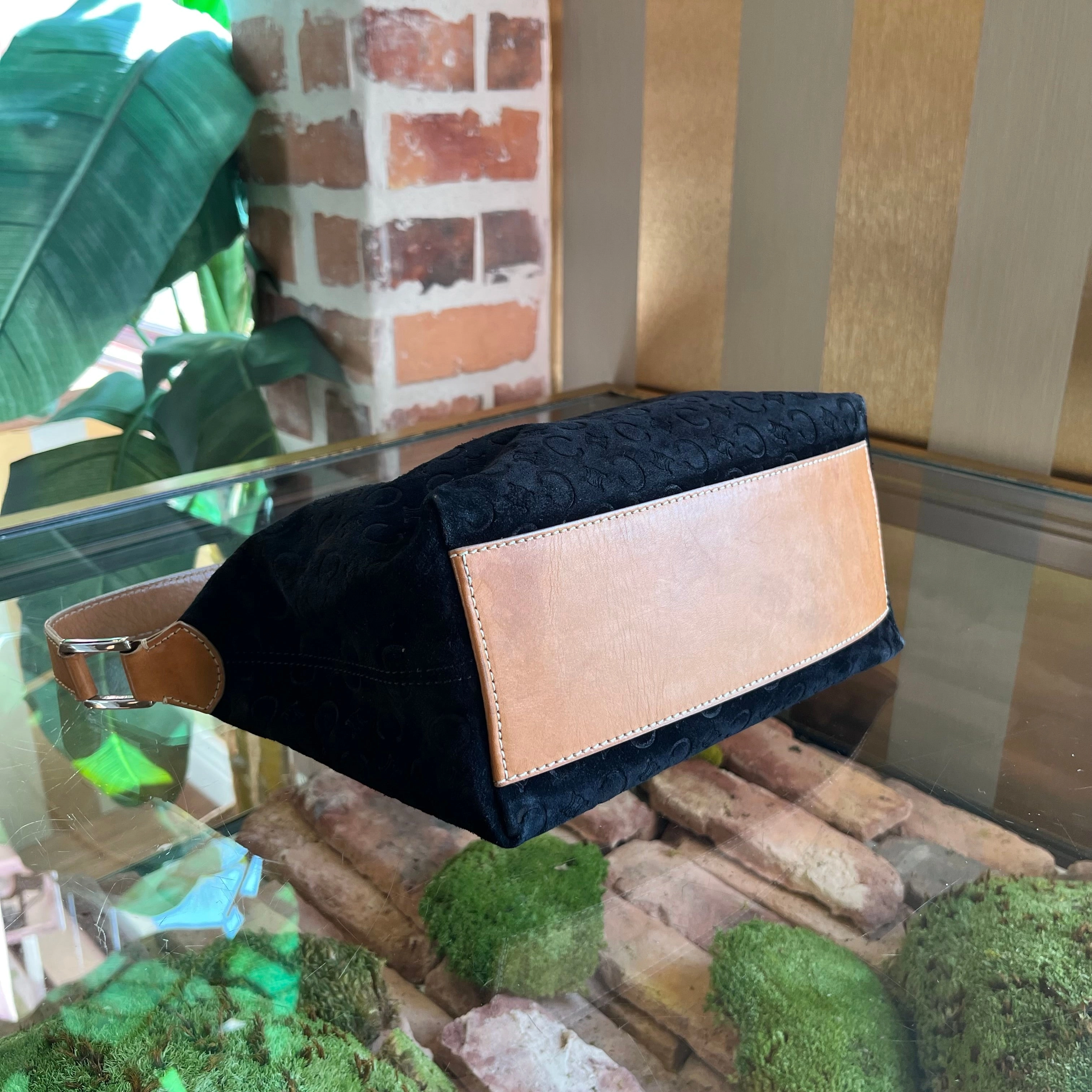 CELINE Macadam Embossed Suede Shoulder Bag