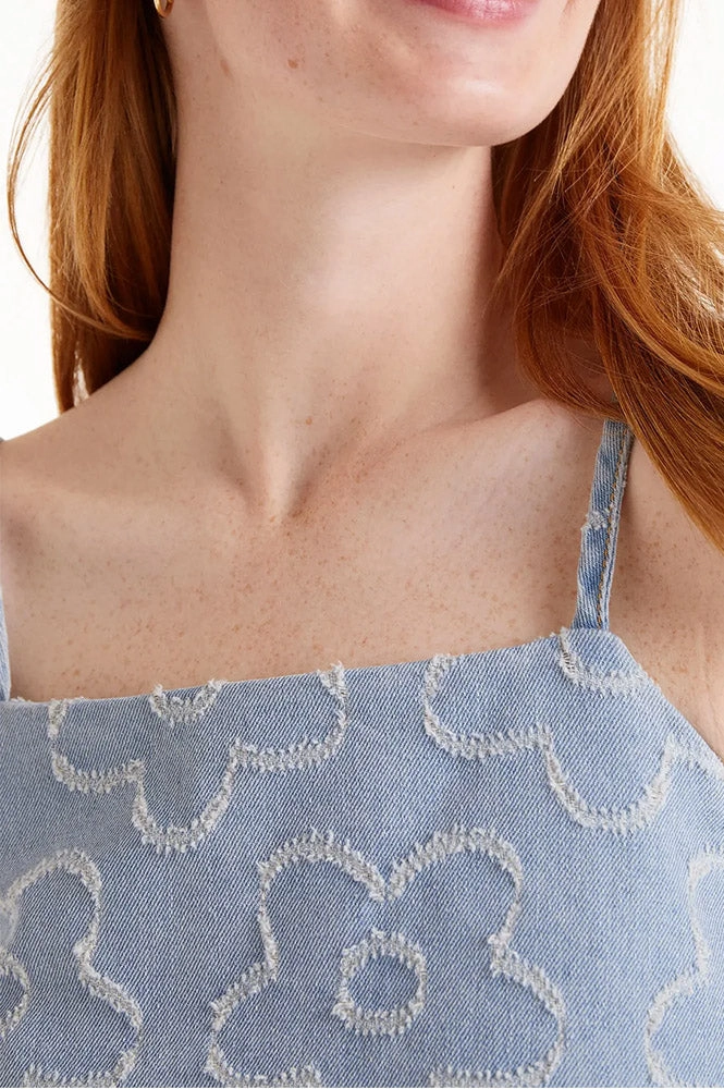 Compania Fantastica Woven Flower Denim Top