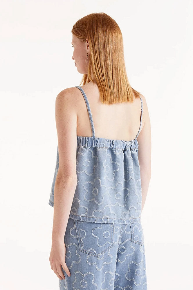 Compania Fantastica Woven Flower Denim Top