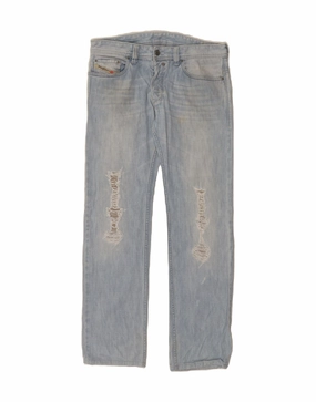 DIESEL Mens Safado Distressed Straight Jeans W32 L34 Blue Cotton