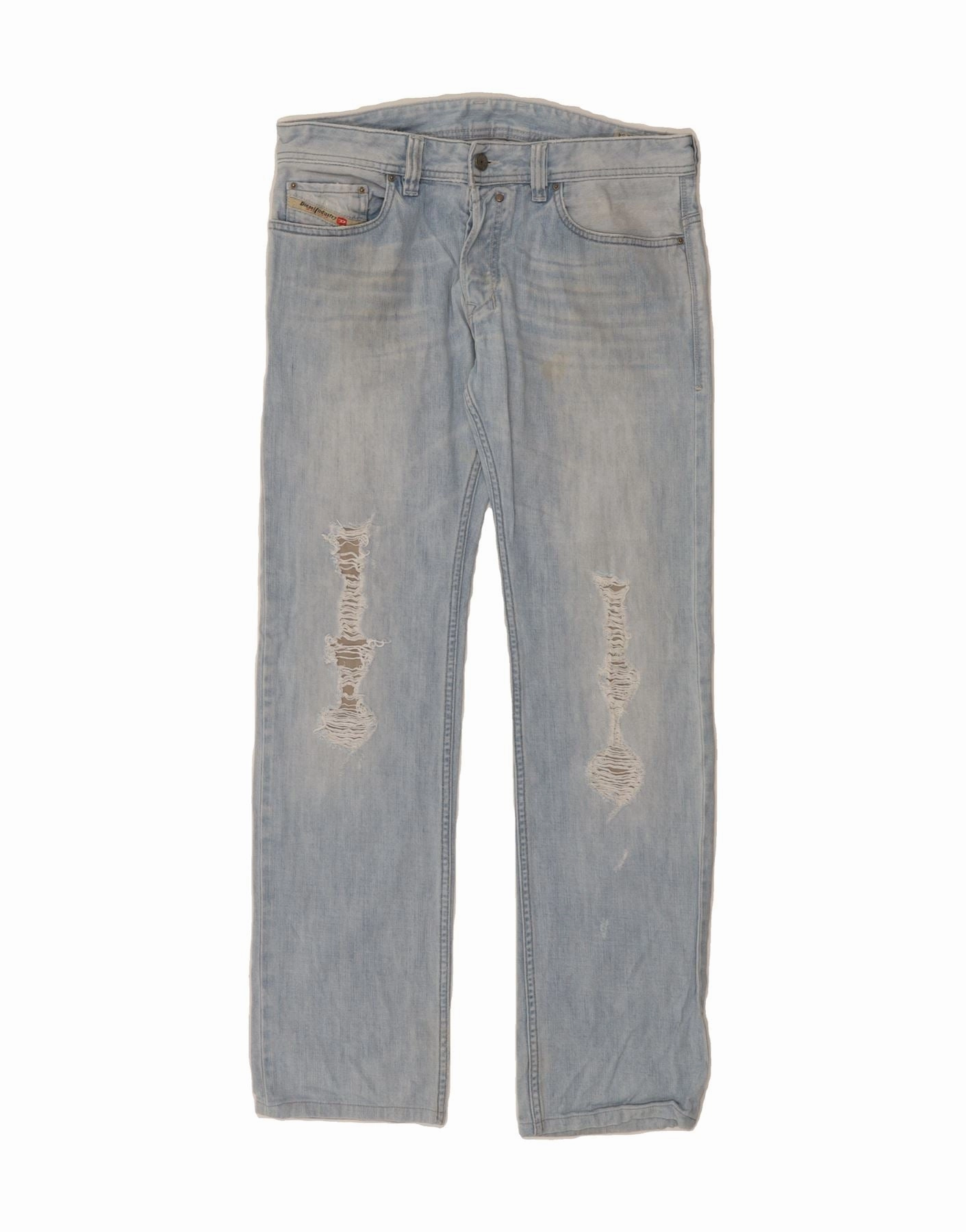 DIESEL Mens Safado Distressed Straight Jeans W32 L34 Blue Cotton