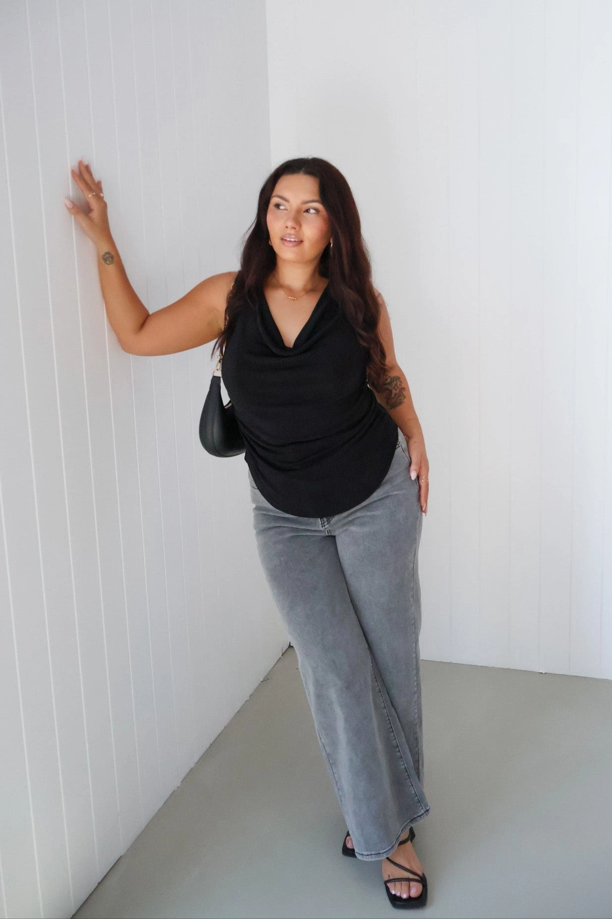 IVES COWL NECK TOP BLACK