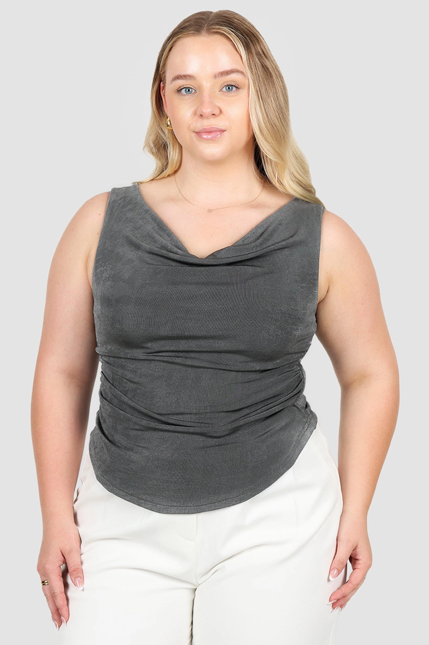 IVES COWL NECK TOP GUNMETAL