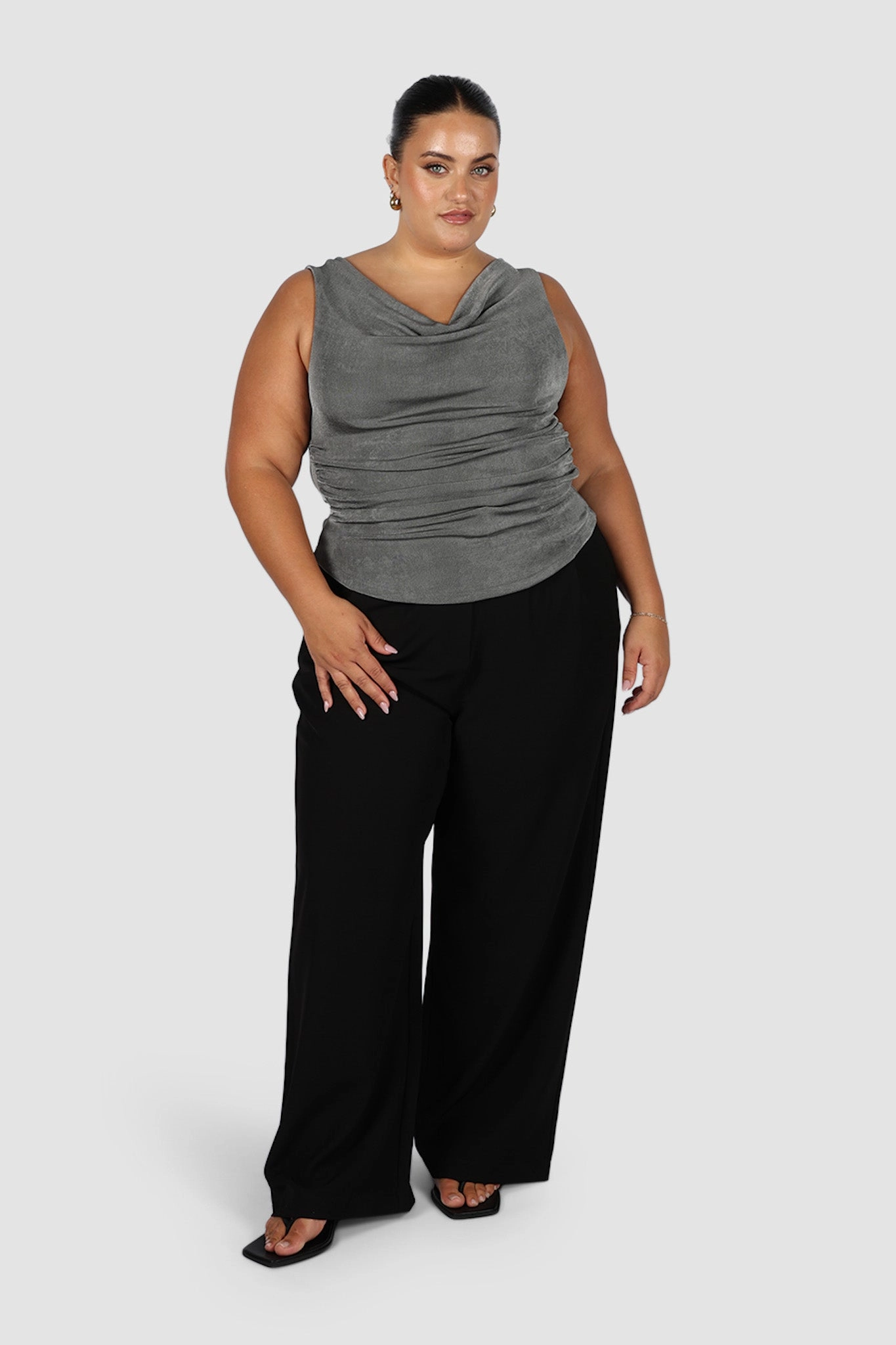 IVES COWL NECK TOP GUNMETAL