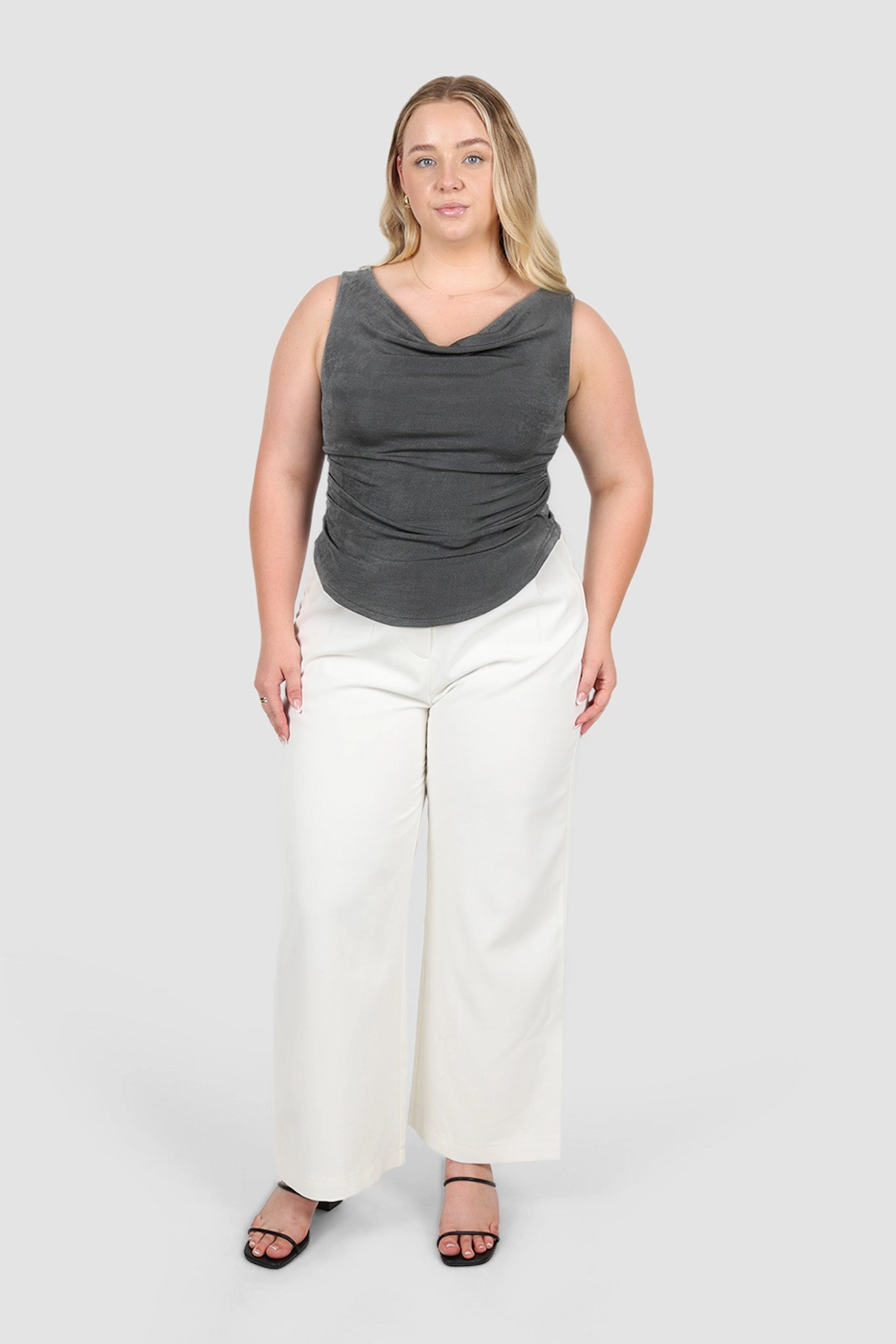 IVES COWL NECK TOP GUNMETAL