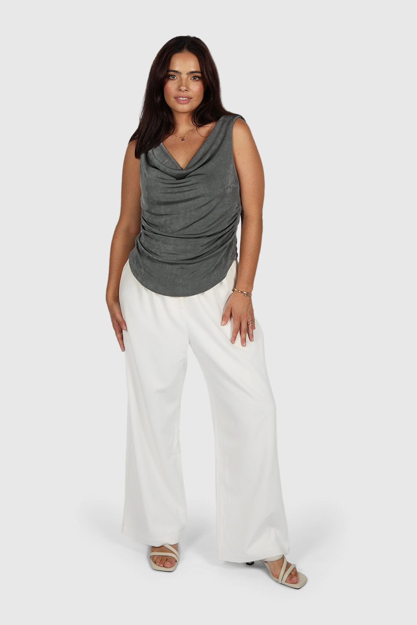 IVES COWL NECK TOP GUNMETAL