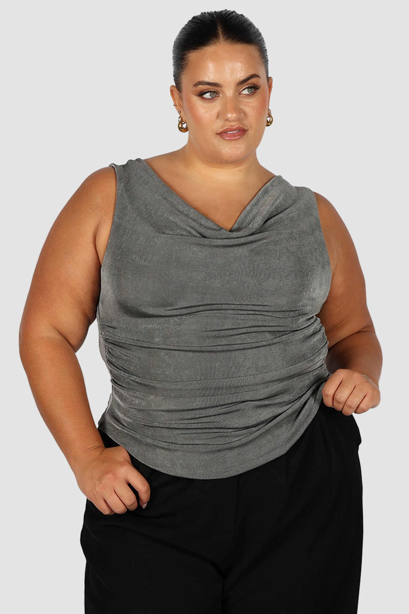 IVES COWL NECK TOP GUNMETAL