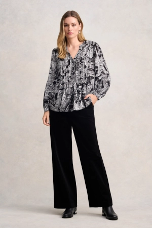 Long Sleeve Light Weight Blouse - France Capital Print