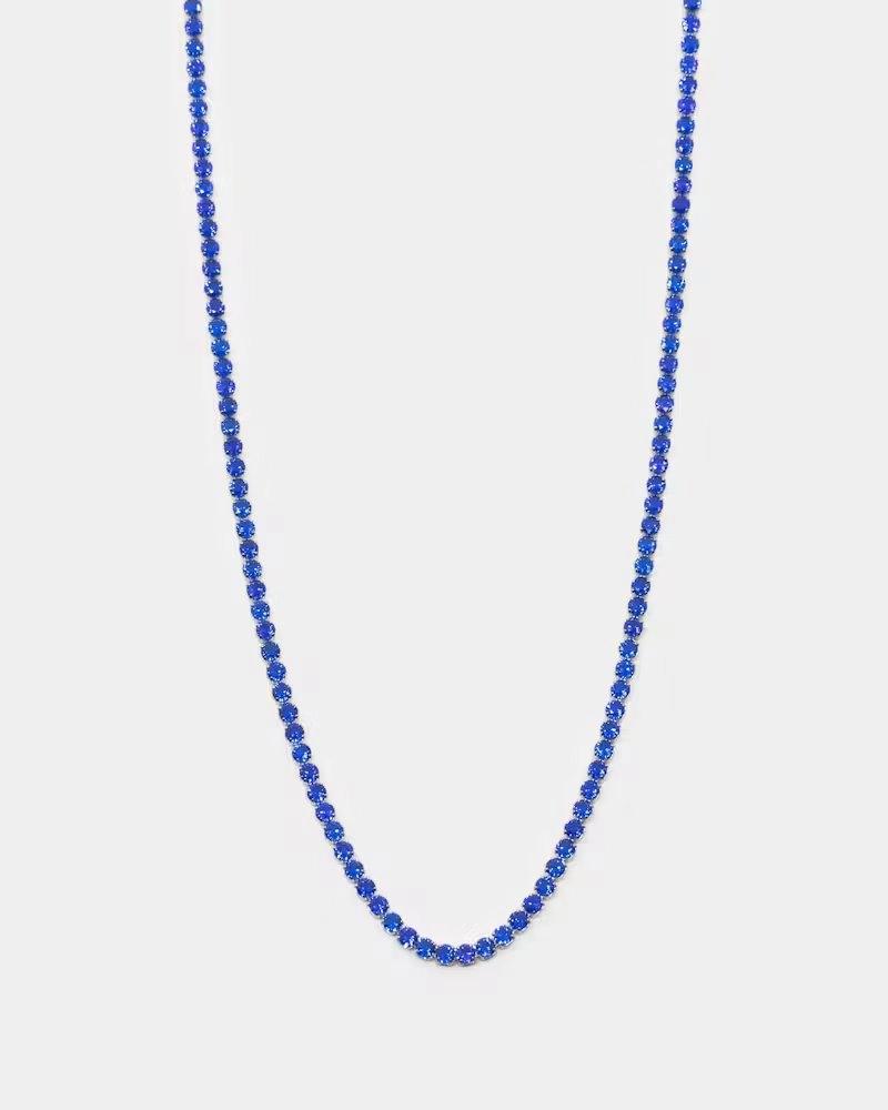 NXS 3mm Tennis Chain White Gold/Blue