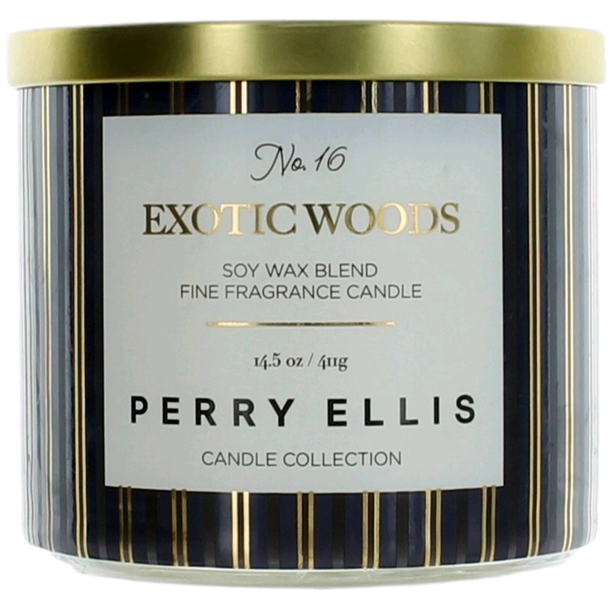 Perry Ellis Soy Wax Blend 3 Wick Candle - Fine Fragranced Exotic Woods, 14.5 oz
