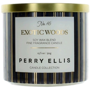 Perry Ellis Soy Wax Blend 3 Wick Candle - Fine Fragranced Exotic Woods, 14.5 oz