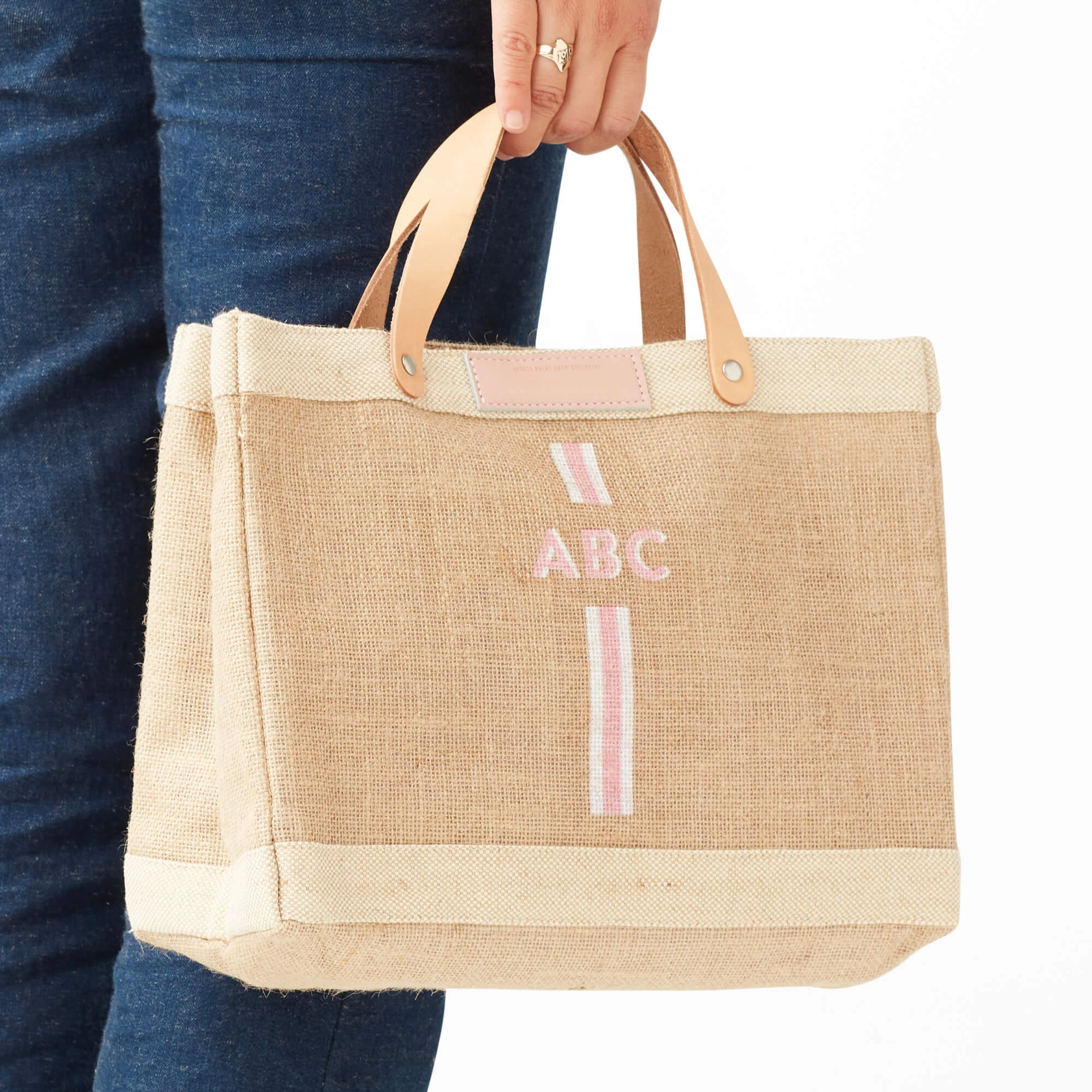 Petite Market Bag in Natural with Pink Striped Monogram