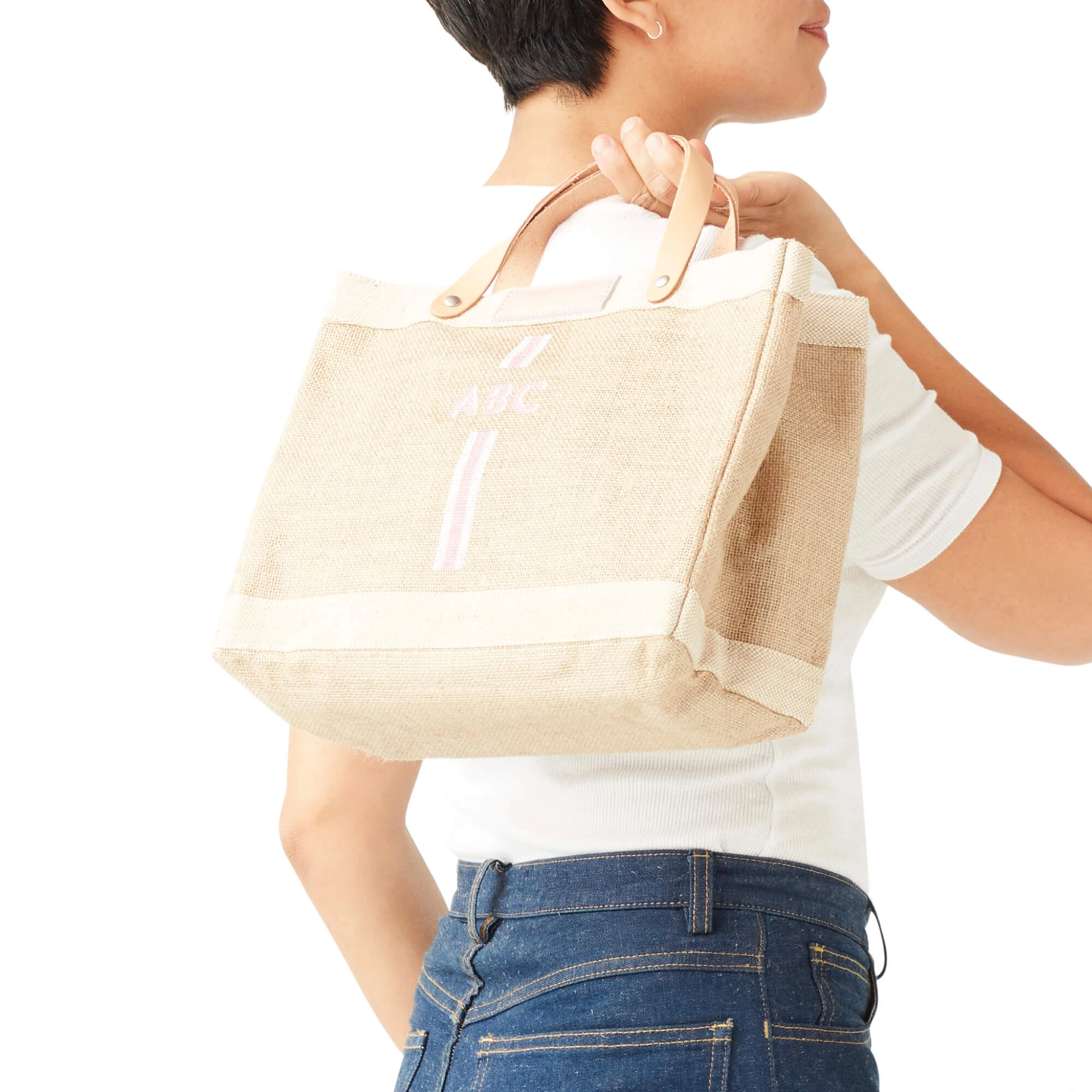 Petite Market Bag in Natural with Pink Striped Monogram
