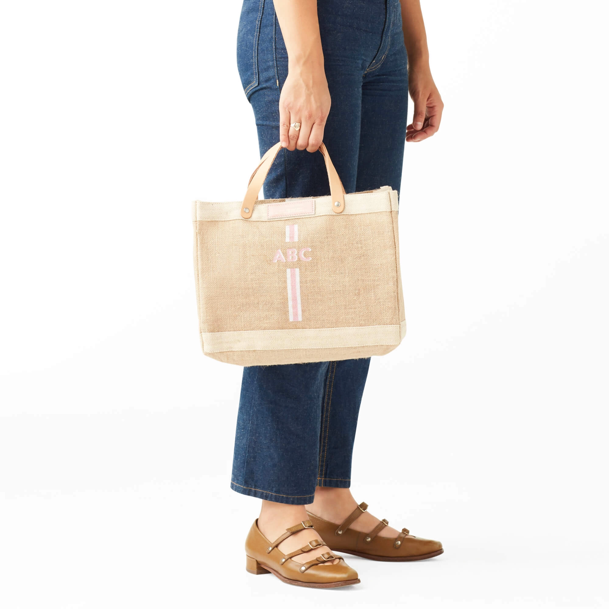 Petite Market Bag in Natural with Pink Striped Monogram